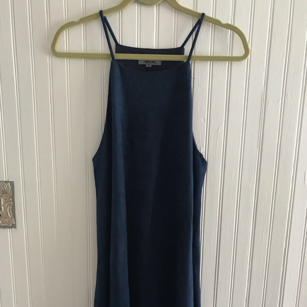 Navy Blue Suede High Neck Dress
